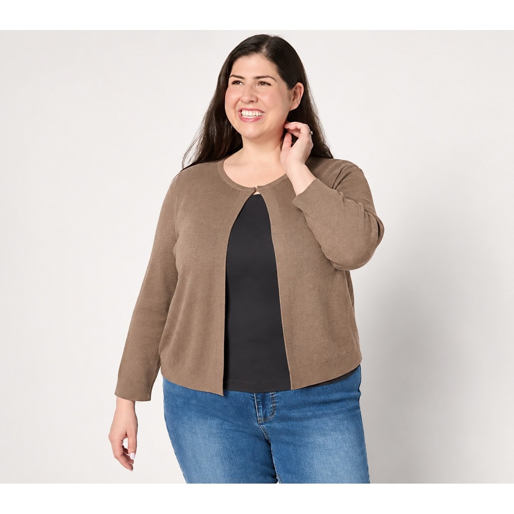 Isaac Mizrahi Live! Essentials Open Front Long Sleeve Bolero Cappuccino, X-Large